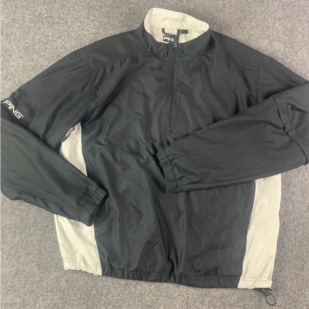 Ping Mens Long Sleeve 1/2 Zip Golf Windbreaker Size M Black/White